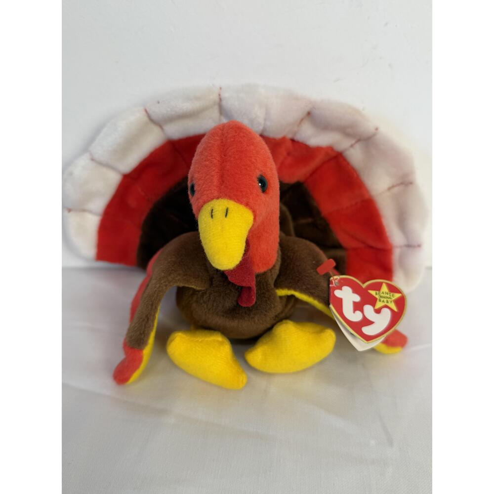 TY Vintage Gobbles Turkey Brown Red Beanie Baby Plush Toy